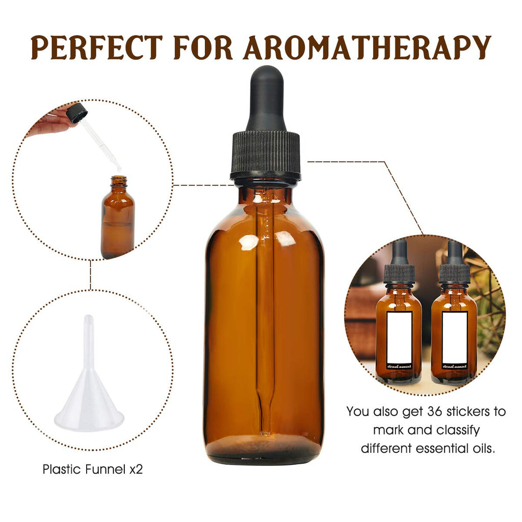 Eternal Moment 1 oz Eye Dropper Bottle(48 Pack), 30ml Amber Glass Bottles with Glass Eye Dropper for Essential Oils, Chemistry Lab Chemicals, Colognes & Perfumes