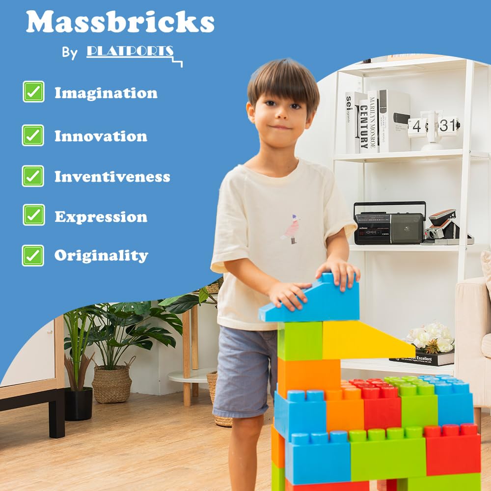 PLATPORTS 48-Piece Jumbo Big Building Blocks – Giant XL Large Plastic Blocks for Kids Ages 2–8, Indoor & Outdoor Construction Play Set