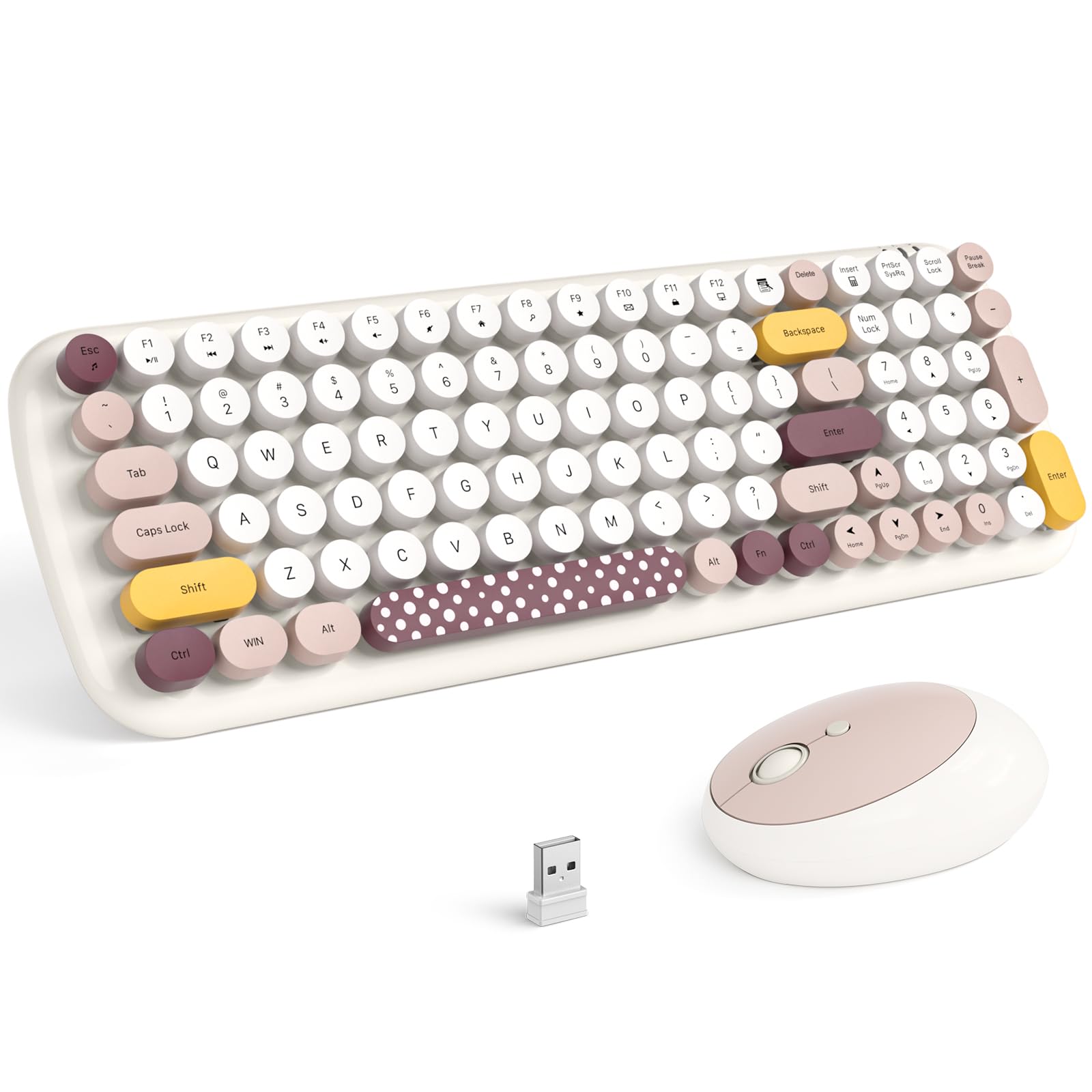 MOFII Wireless Keyboard and Mouse Combo, Compact Typewriter Retro Round Computer Keyboard and Mouse Set, Plug and Play, for Windows, Computer, Desktop, PC, Notebook - Black Green Gradient