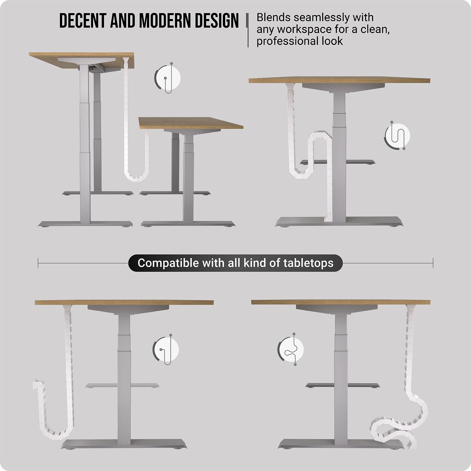 Ultimate Setup Under Desk Cable Management Vertebrae - Perfect for Sit Stand Desk - Wire Management - Adjustable Length - Flexible Cable Spine - Black, 133 cm