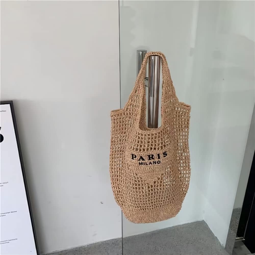 POOOPSSD New Woven Bag, Straw Mesh Tote Bag, Beach, Shoulder Bag, Hobo Women, Foldable Large Capacity, for Holiday.