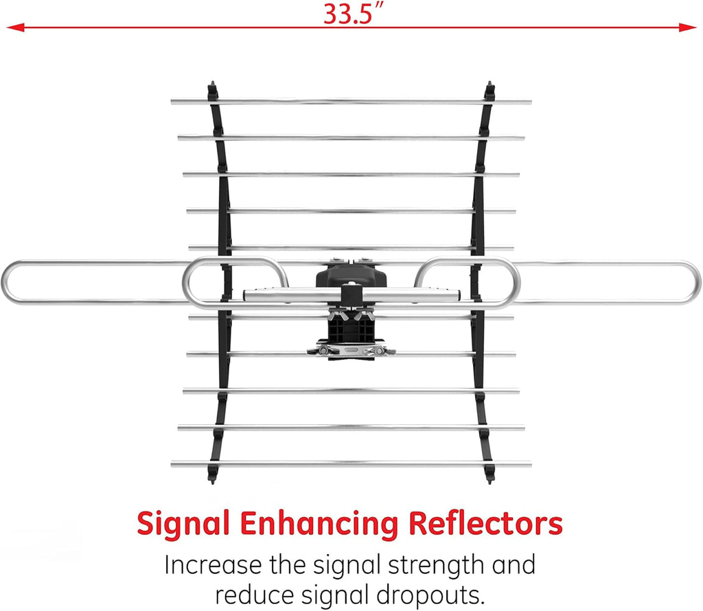 PIBIDI Digital HD TV Antenna, Amplified Attic/Outdoor Antenna, 360 Degree Rotation Wireless Remote, 4K 1080P VHF UHF, Mounting Pole Included, 200 Miles Range