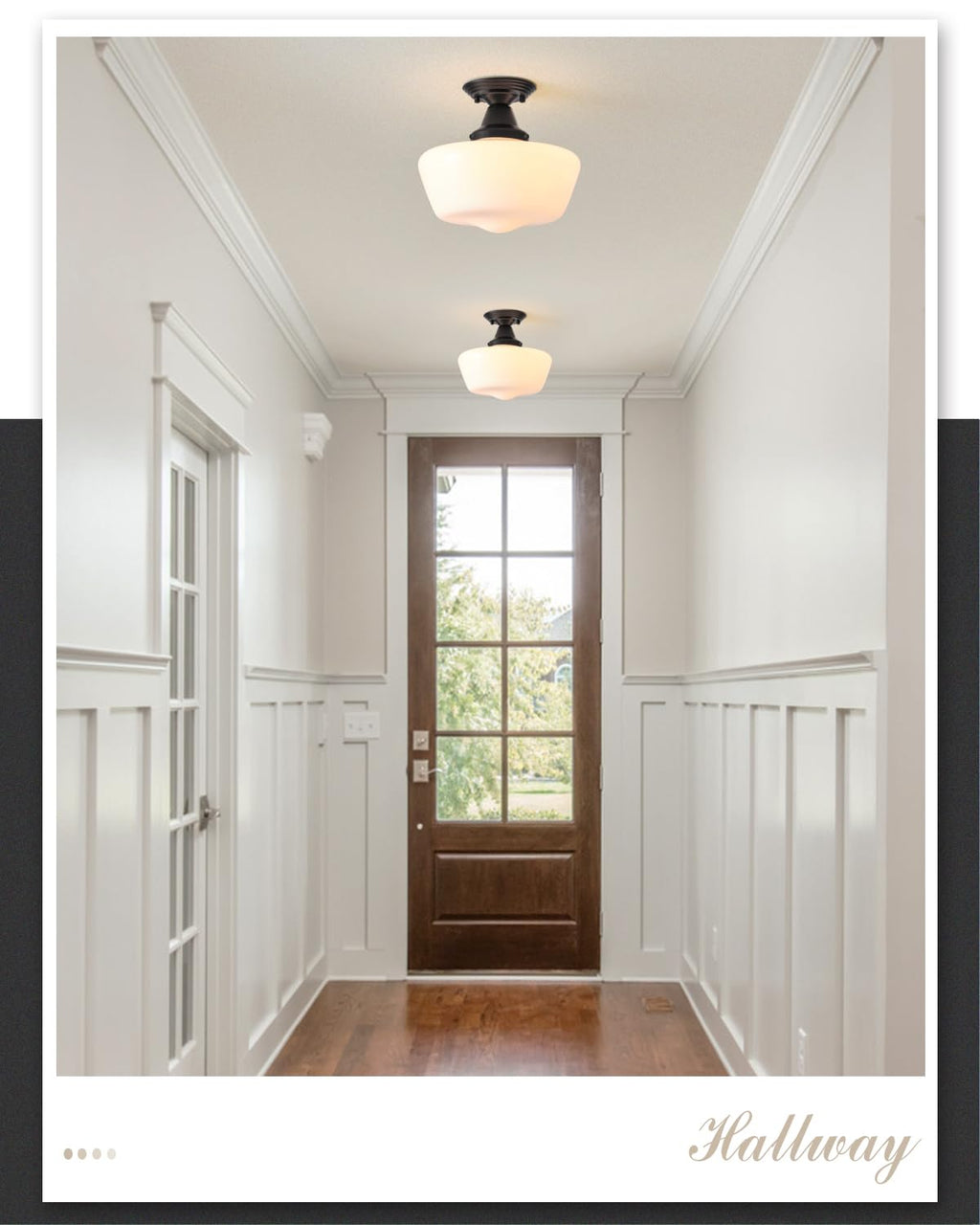 Schoolhouse Light Fixture, 12 Inch Black Finish with Milk Glass Semi Flush Mount Ceiling Light, Ceiling Light Fixture for Kitchen Hallway Entryway (Type C Pendant Light)