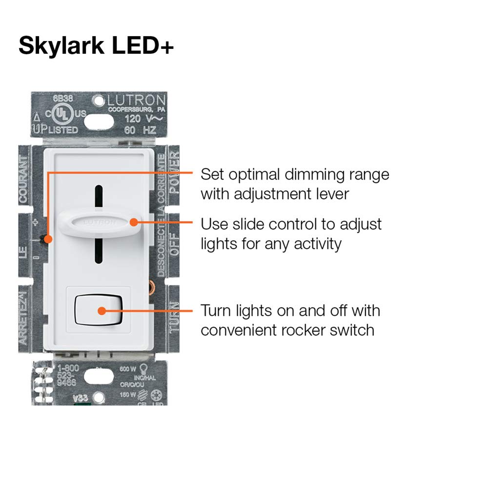 Lutron Skylark LED+ Dimmer Switch for Dimmable LED, Lutron Dimmer Switch For Halogen and Incandescent Bulbs, 150W/Single-Pole or 3-Way, SCL-153P-AL, Almond