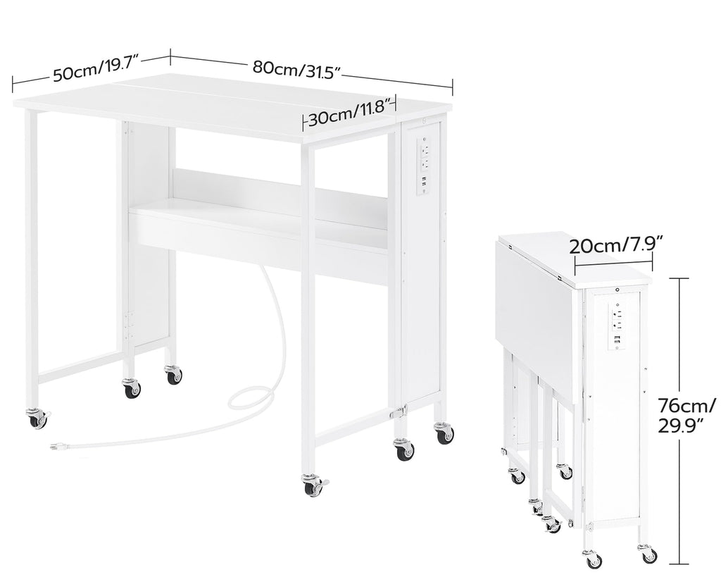CHOEZON Folding Desk with Power Outlets, 31.5" Rolling Computer Table with Wheels, Portable Office Desk with Storage Shelf for Small Spaces Black TDN01UBB