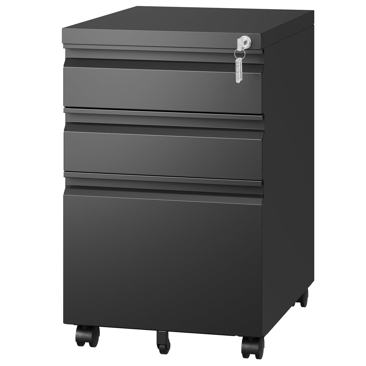 Letaya 3 Drawer Mobile File Cabinet with Lock,Under Desk Metal Small Filing Cabinets for Home Office Organizer Letters/Legal/A4(Fully Assembled Except Wheels-Black)