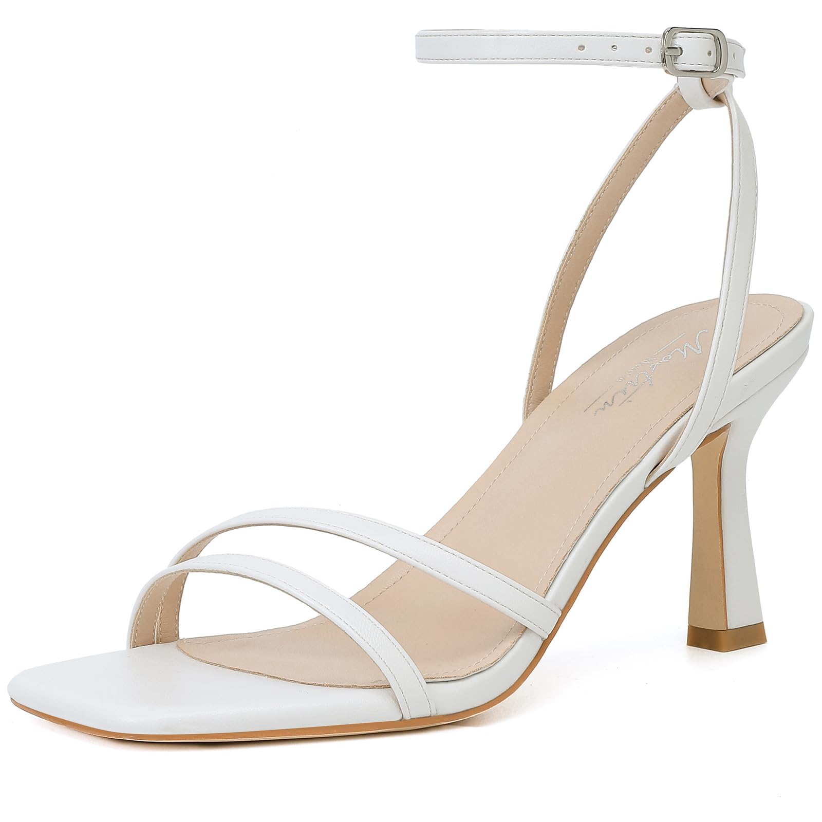Mostrin Strappy Kitten Heels for Women Square Open Toe Heels Ankle Strap Lace Up Heeled Sandals for Party, Prom