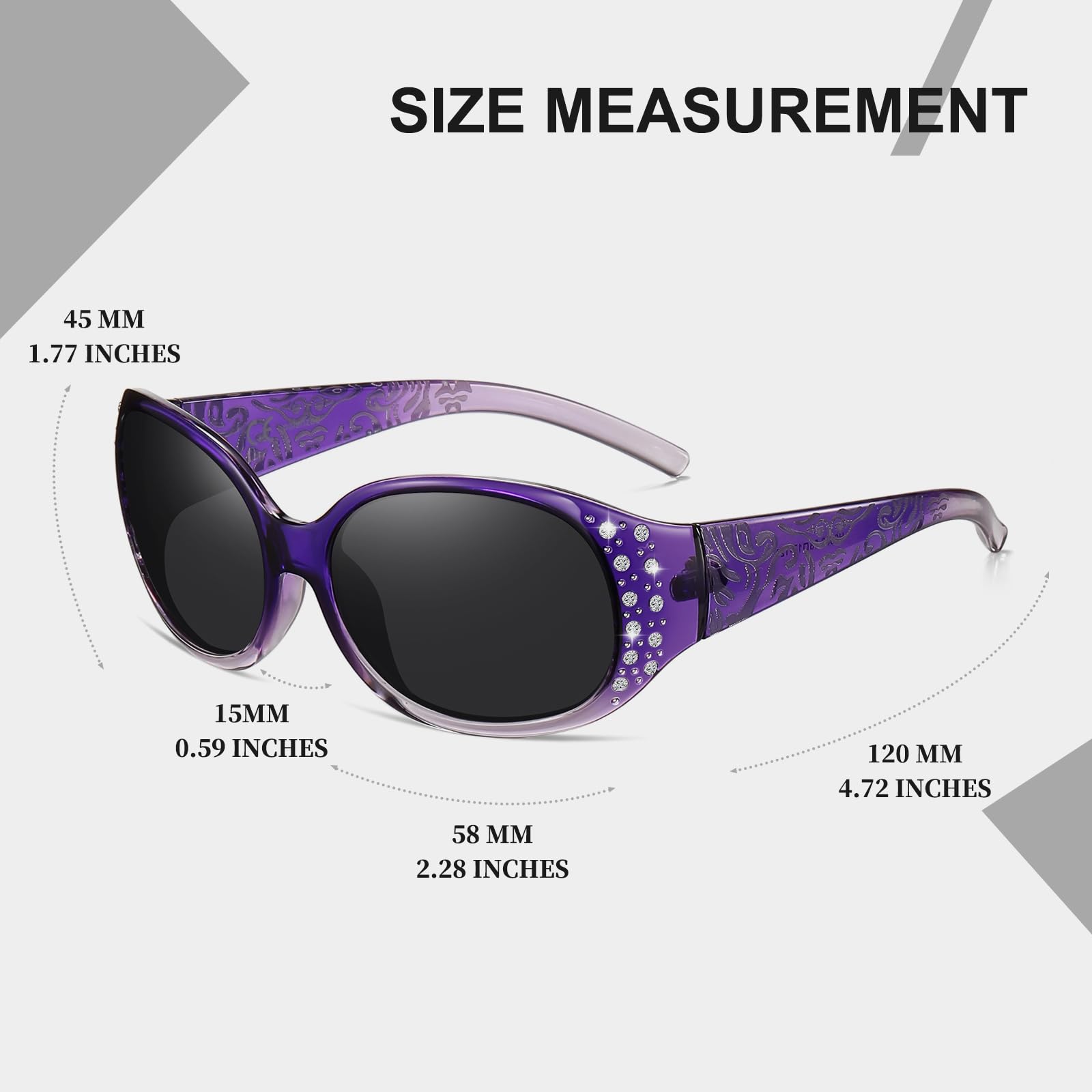 HAOLOTA Polarized Sunglasses for Women, Rhinestone Wrap Around Sunglasses with UV400 Protection