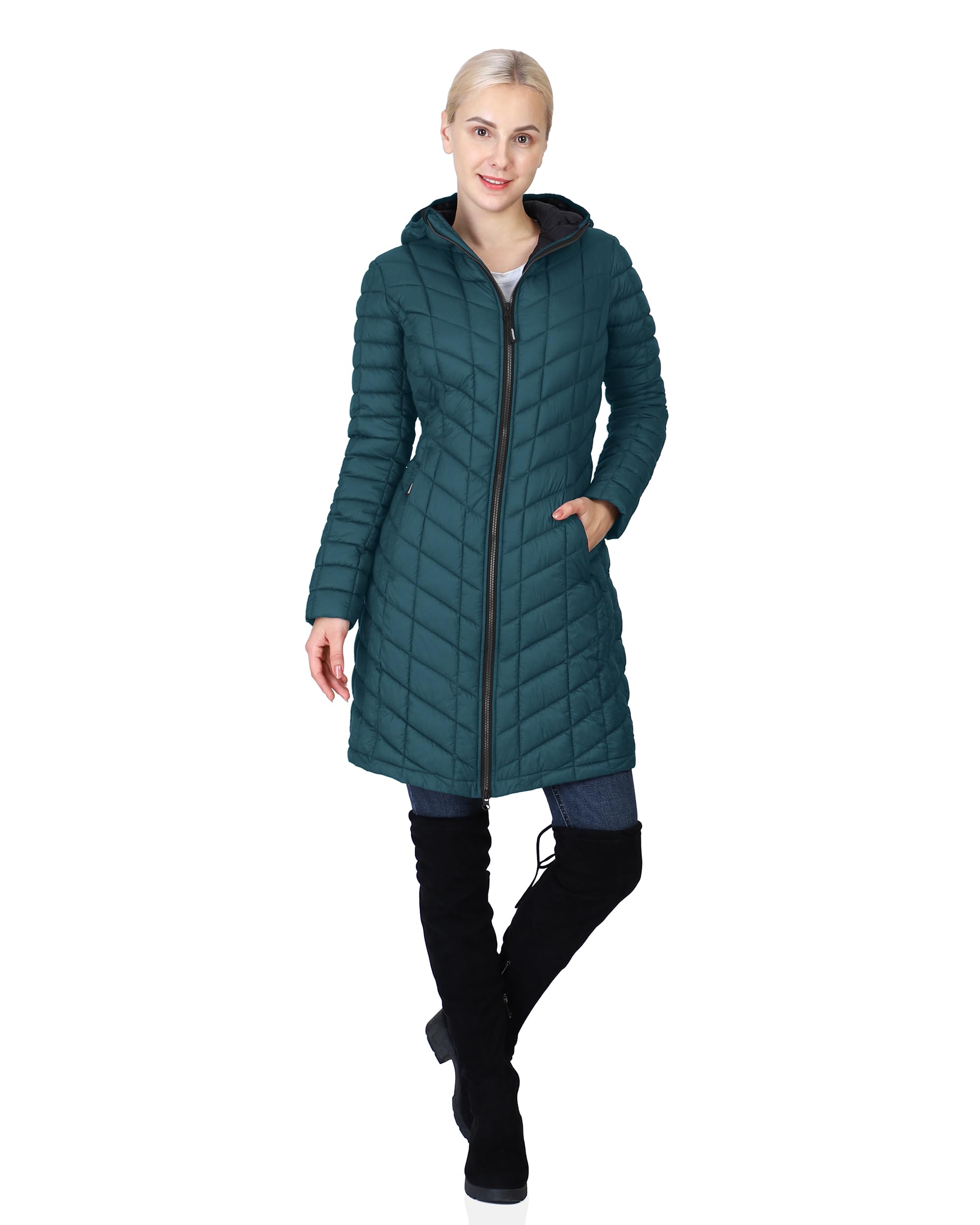 Outdoor Ventures Women's Maryan Hooded Ultra Lightweight Warm Thermolite Long Puffer Coat