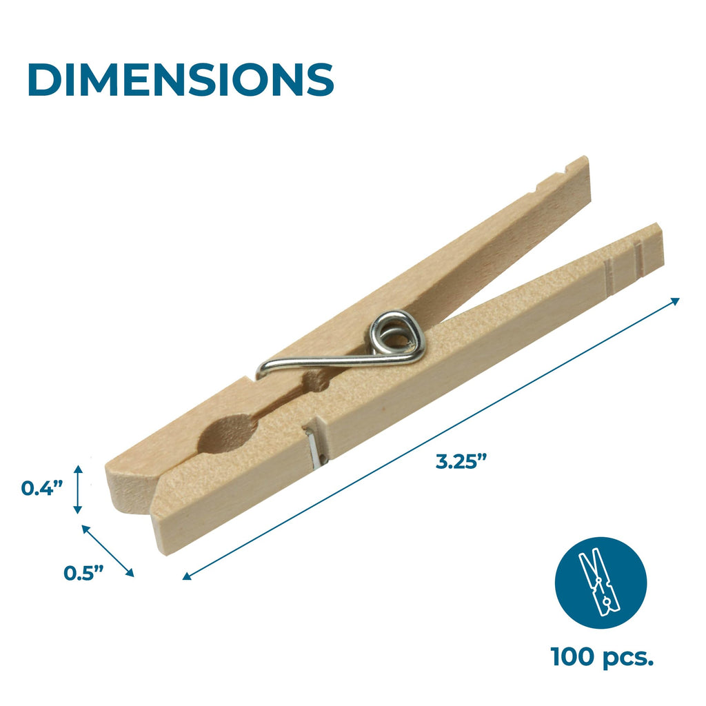 Honey-Can-Do DRY-01374 Wood Clothespins with Spring, 24-Pack, 3.3-inches Length,Brown