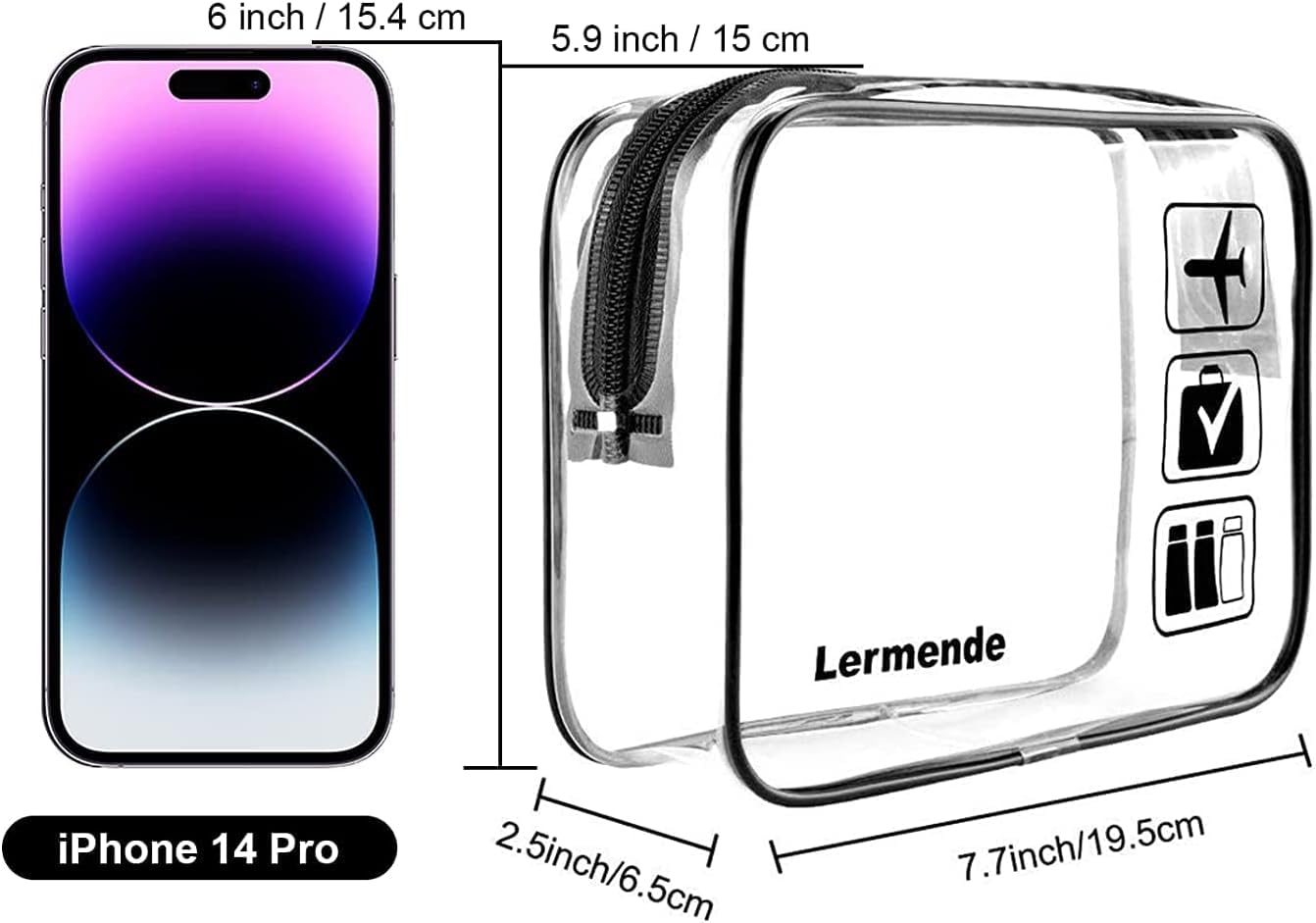 Lermende 2pcs Clear Toiletry Bag TSA Approved Travel Bag,Carry On for Travel,Airport Airline Accessories Compliant Bag,Quart Sized Makeup Cosmetic bag Women Men (Black, 2 Pack)