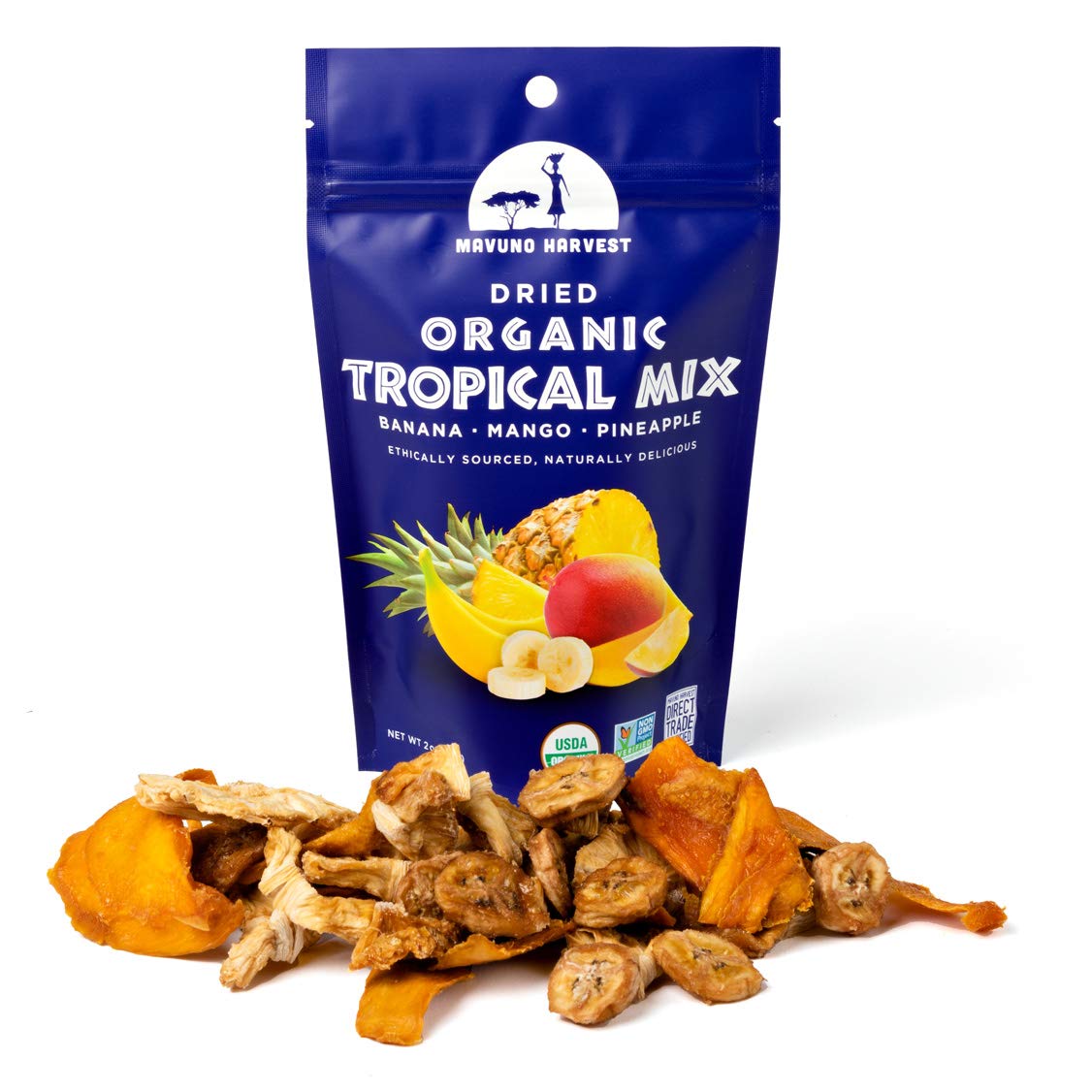 Mavuno Harvest Organic Dried Fruit Variety Pack | Dried Mango, Papaya, Pineapple, Banana, Jackfruit, & Tropical Mix | Healthy, Vegan, No Sugar Added, Non GMO Snacks for Kids & Adults | 2 Ounce, 6 Pack