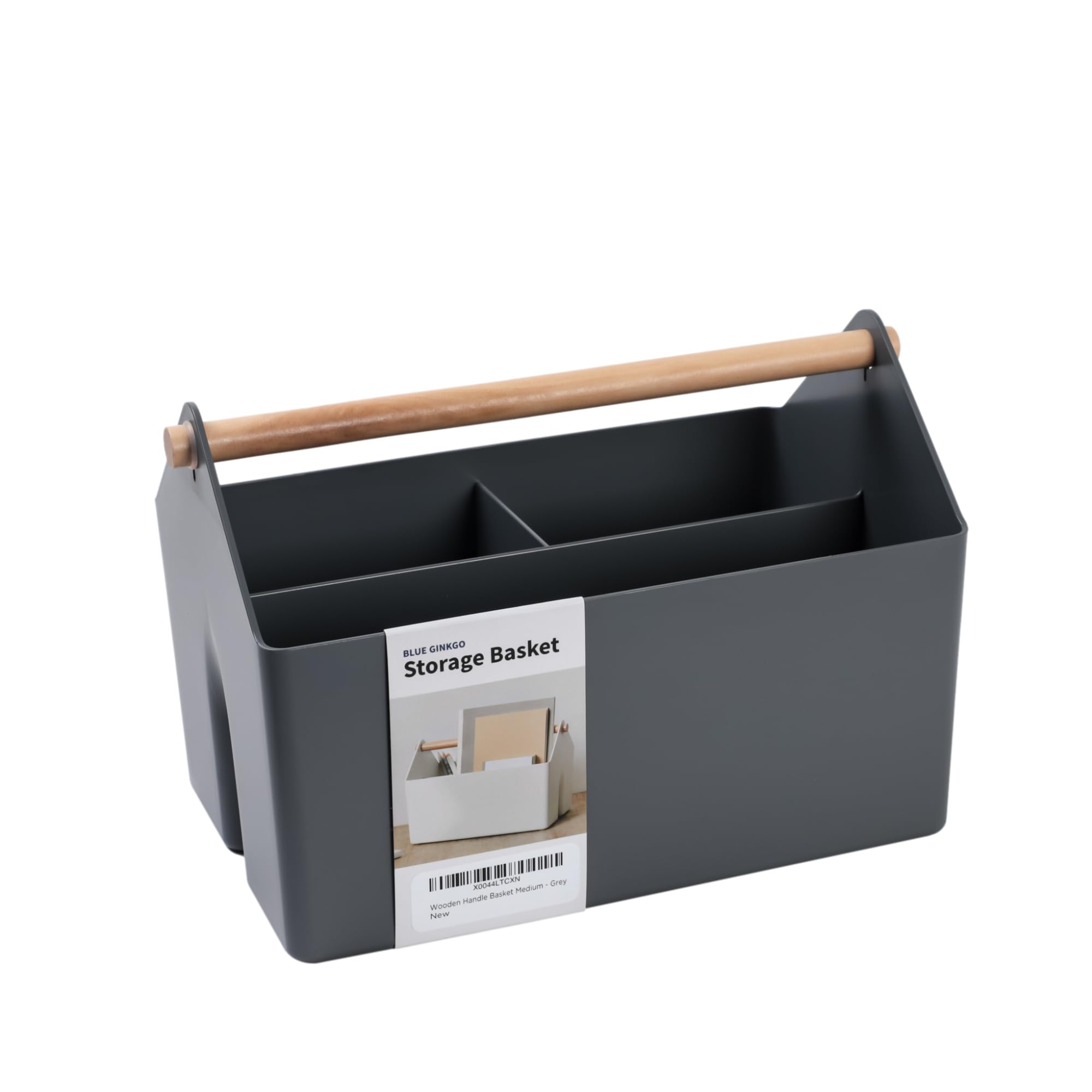 BLUE GINKGO Medium Storage Basket – Plastic Caddy with Wooden Handle for Office, Arts & Crafts, or Home Supplies (Green)