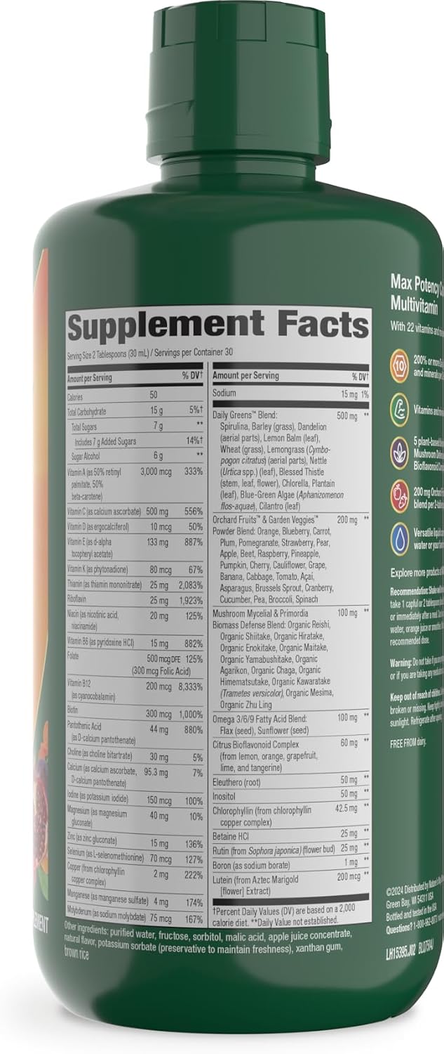Nature's Way Alive! Max Potency Complete Liquid Multivitamin, Liquid Vitamin Promotes Energy Metabolism, Heart & Muscle Function* with Vitamins A, B, C, D, Multivitamins for Women & Men, 30.4 Fl Oz