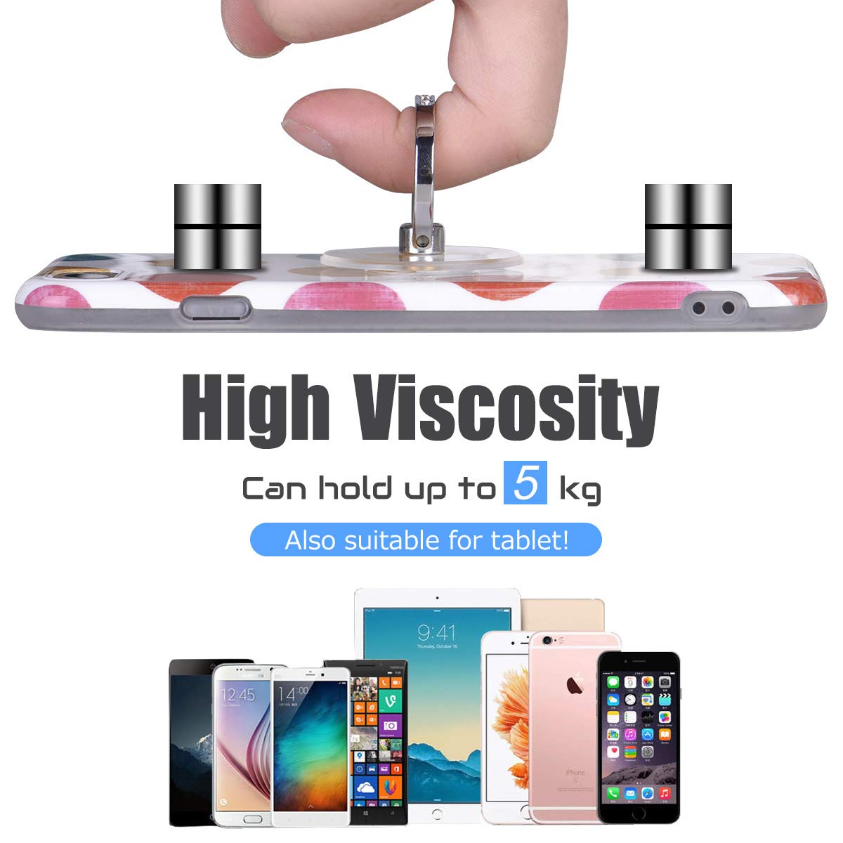 Transparent Phone Ring Holder Grip - EI Sonador Clear Cell Phone Ring Stand Holder Finger Grip Kickstand 360° Rotation, Compatible with Most of Phones, Tablets and Case (2 Aquamarine Diamond)