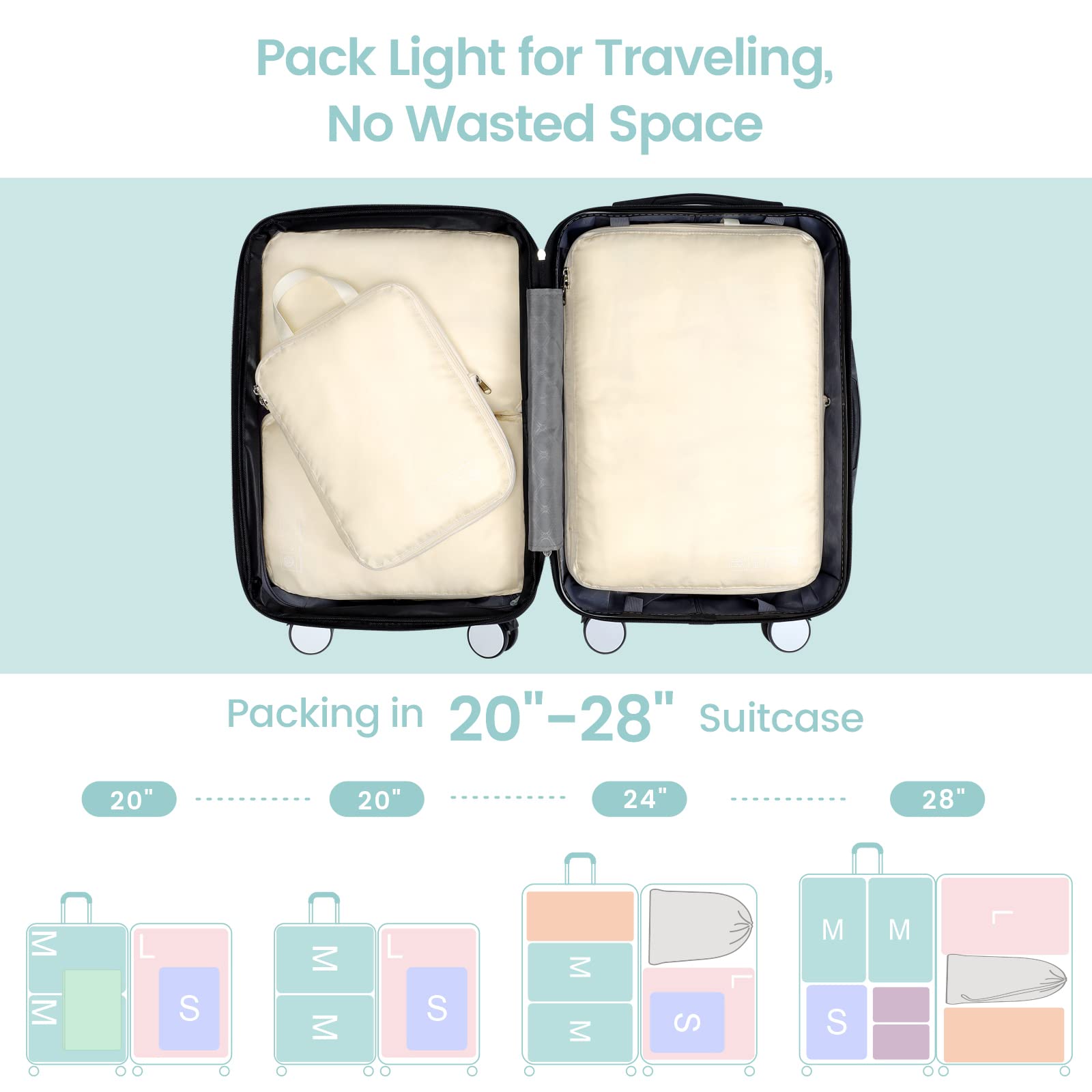 Cambond Compression Packing Cubes for Travel - Lightweight Expandable Travel Bags Luggage Organizers Travel Essentials Compression Cubes for Travel Space Saver for Carry on Suitcases Organizer