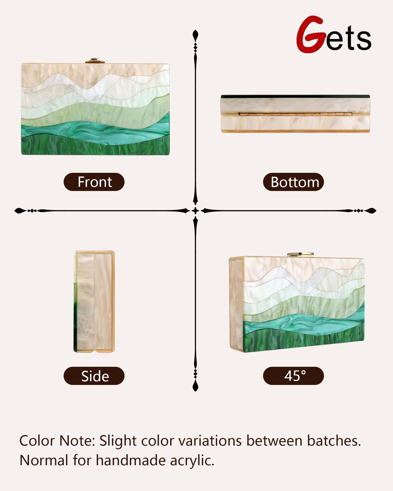 Gets Acrylic Purses and Handbags for Women Multicolor Perspex Geometric Patterns Box Clutch Banquet Evening Crossbody Handbag