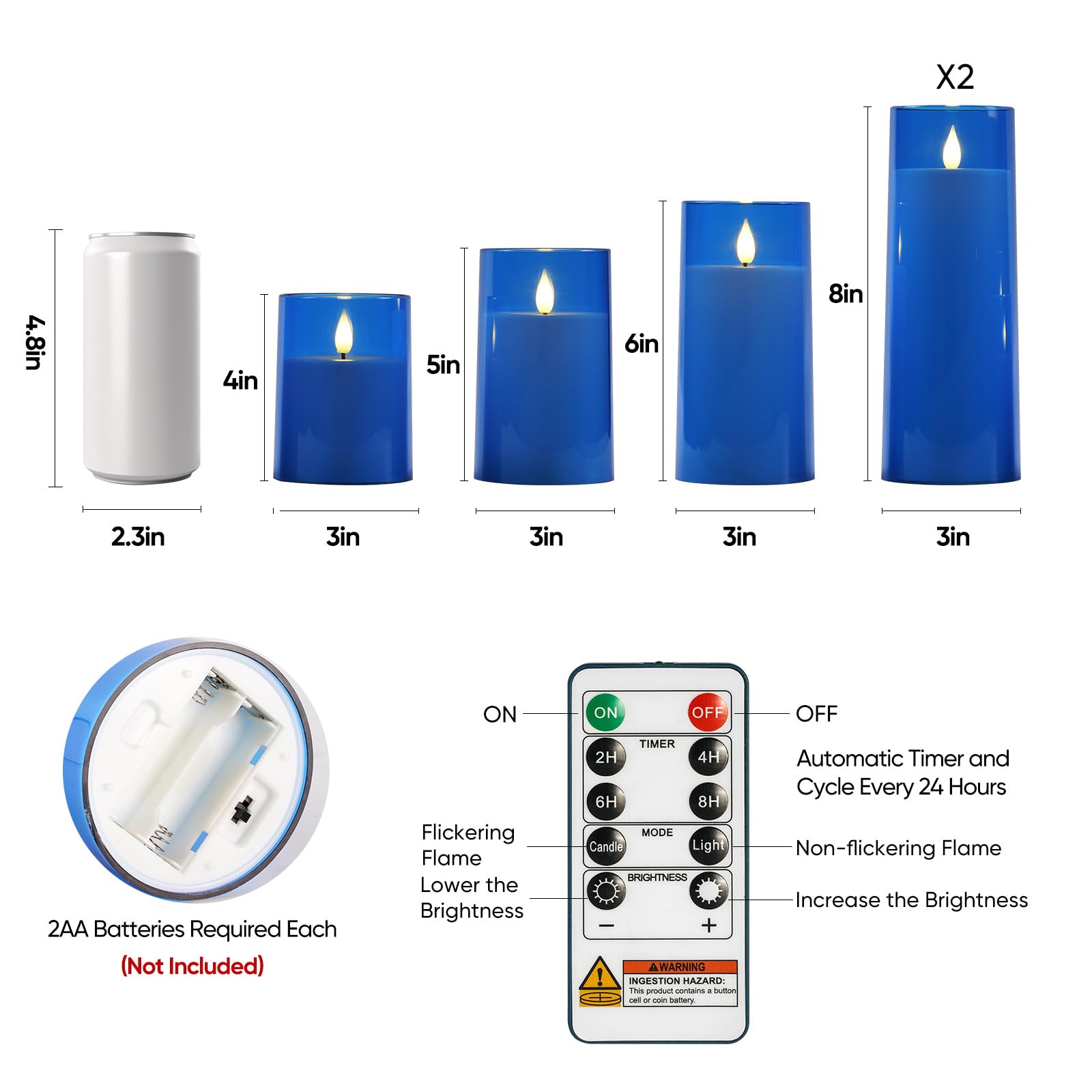 Raycare Flameless Candles Battery Operated with Remote Timer, Acrylic Flickering LED Pillar Candle for Christmas, Wedding, Home Decor, Gift for Family and Friend, White, Set of3