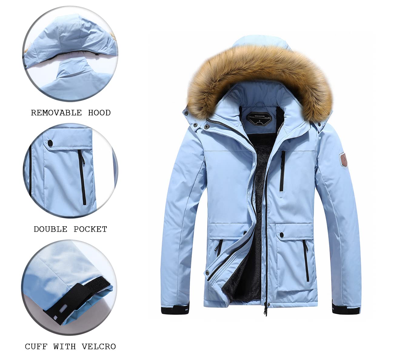MOERDENG Women's Waterproof Ski Snow Jacket Winter Warm Hooded Snow Coat Mountain Windproof Ski Jacket For Women