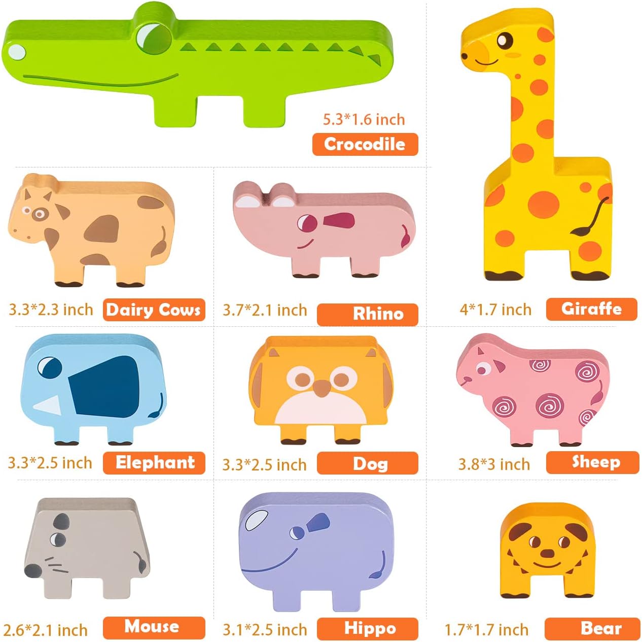 Montessori Toys for 2 3 4 Year Old Girls & Boys, Wooden Animal Stacking Blocks for Toddlers 1-3, Building Blocks Game Stacking Toys Ages 2-4 Toddler Birthday Gifts