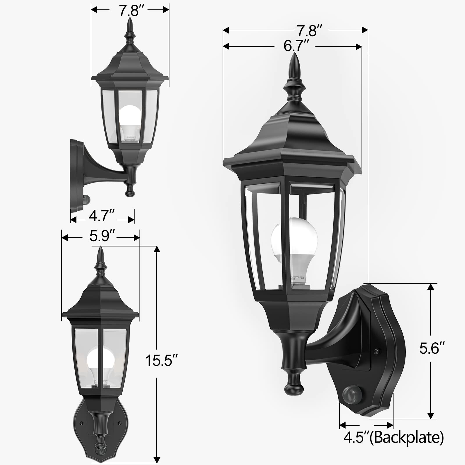 EMART Dusk to Dawn Plastic Outdoor Wall Light Fixtures with Bulbs, Waterproof and Anti-Corrosion Porch Sconces, Exterior Lanterns Wall Mount Lamp for Outside, Garage, Front Door, Patio, 1 Pack, Black