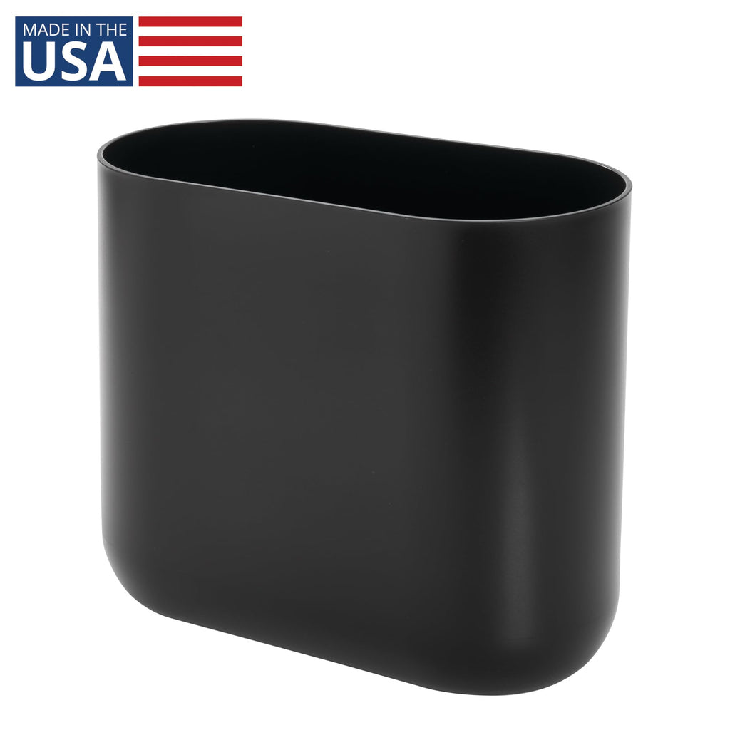 iDesign Small Slim Plastic Bathroom Trash Can, Black | Garbage Can for Bedroom, Office, Desk, Dorm