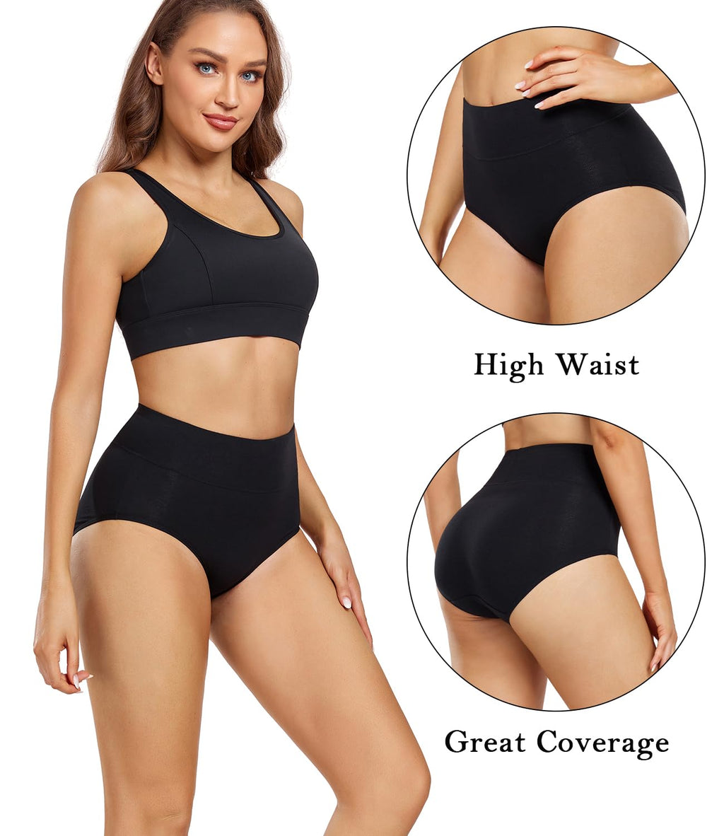 wirarpa Women's High Waisted Cotton Briefs Ladies Underwear Regular & Plus Size Panties 5 Pack