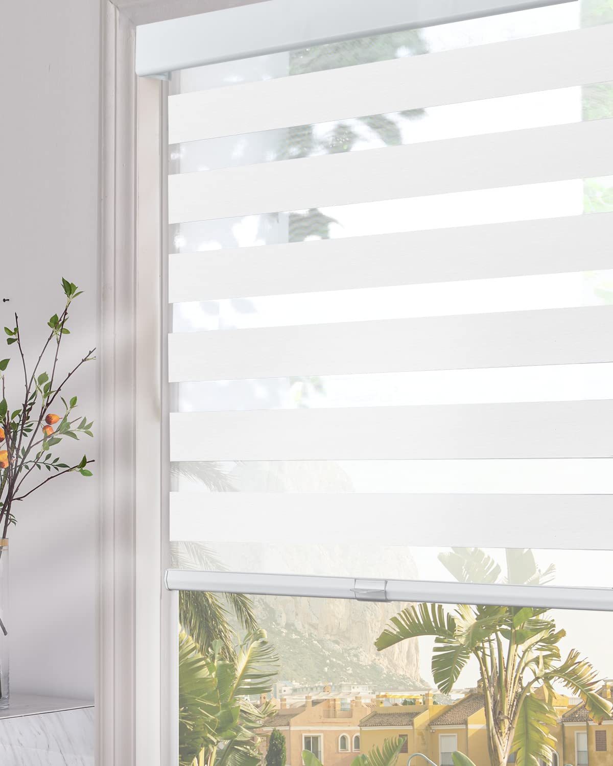 Persilux Custom Blinds Cordless Zebra Blinds for Windows with Upgraded Cassette Light Filtering Dual Layers Sheer Roller Blinds Thermal Insulated for Office, Living Room, Bedroom and Kitchen Beige
