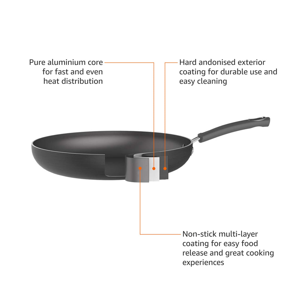 Amazon Basics Non-Stick Cookware Set, Pots and Pans with Lids, Hard Anodized Aluminum, Dishwasher Safe, Oven Safe, Black, 12-Piece