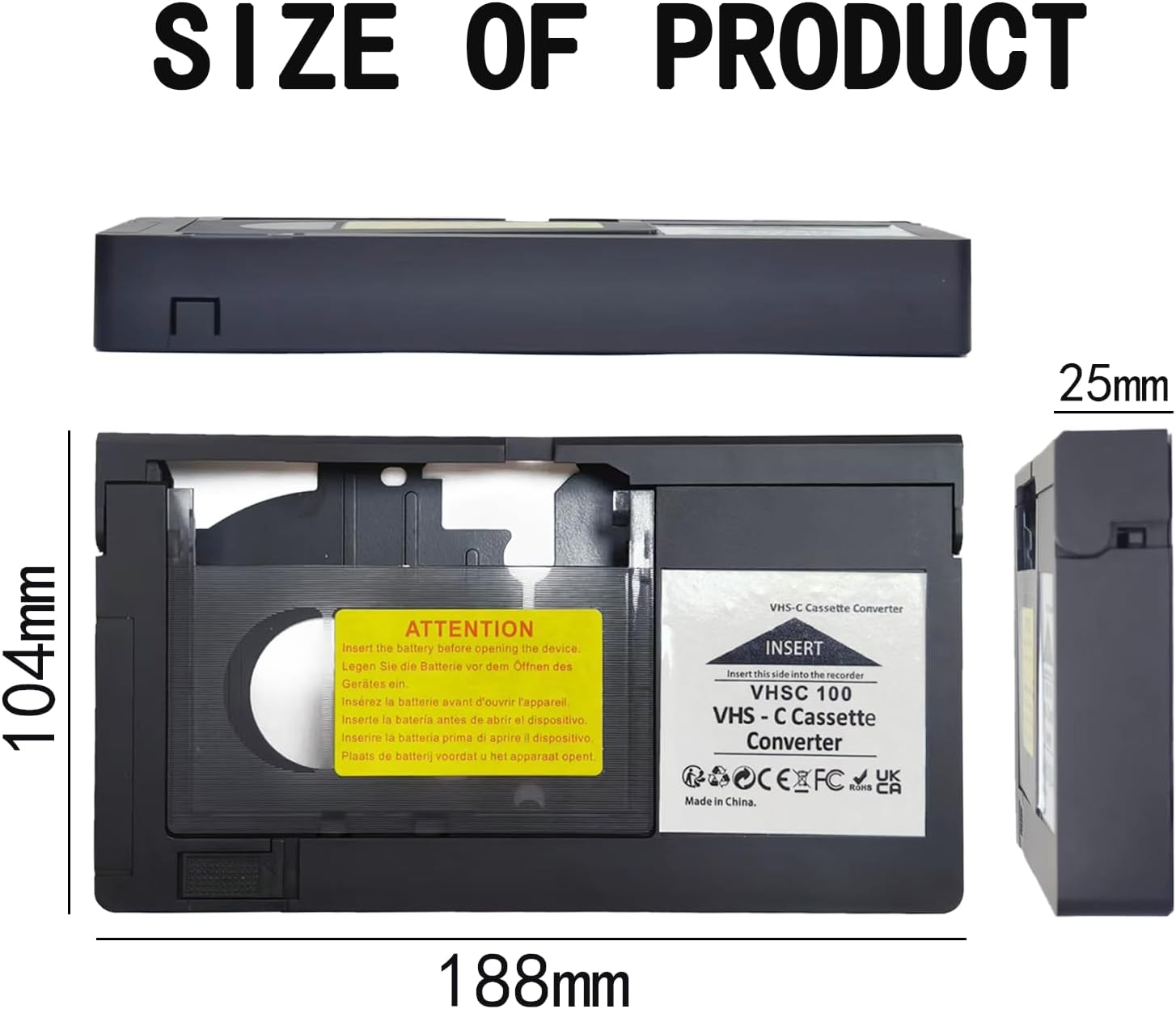VHS-C Tape Cassette Adapter for Camcorders Motorized VHS VHS-C to VHS – Ideal for VCR Player, Video Cassette Player and VHS to Digital Converting