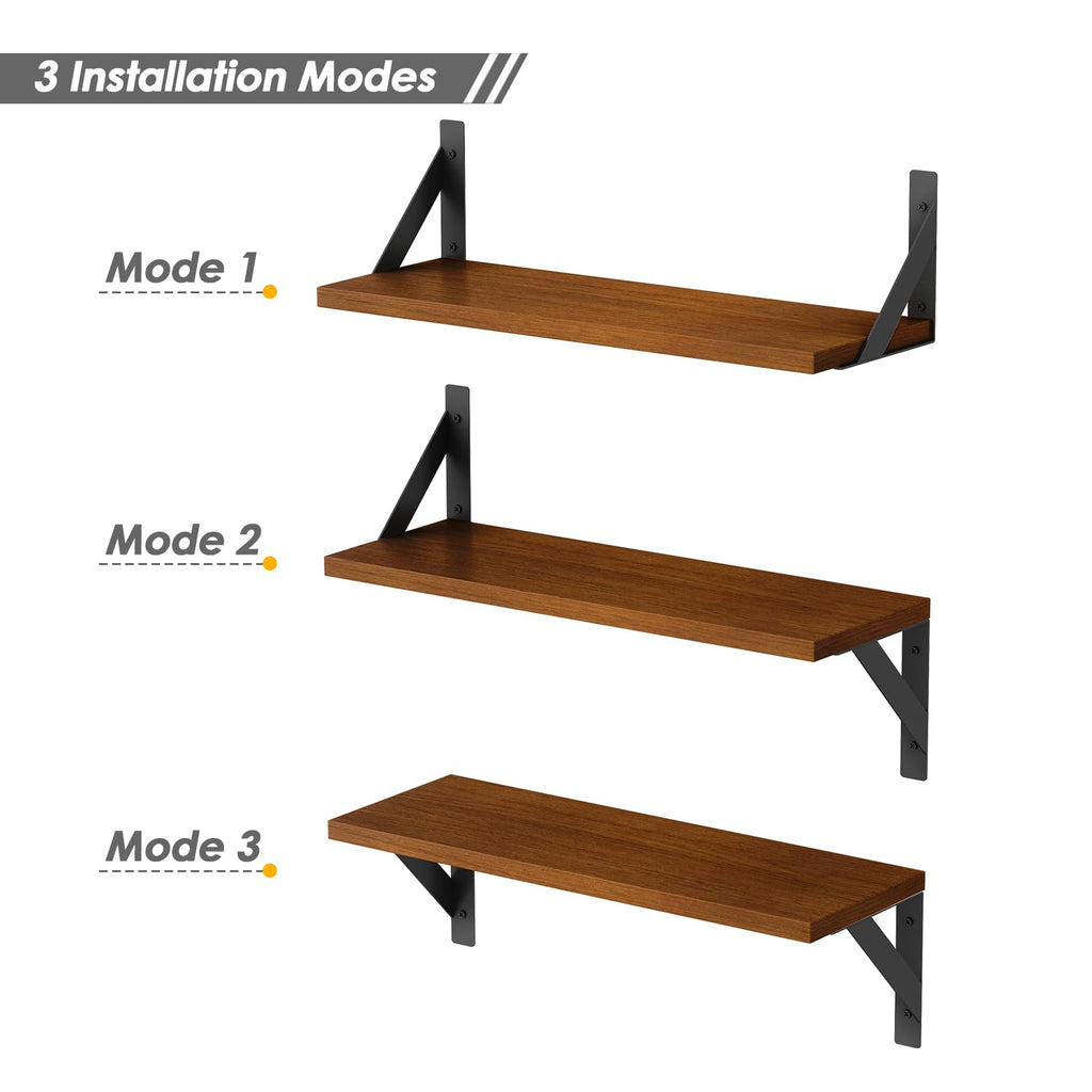Forbena 12 Inch Deep Floating Shelves for Wall, Wide Black Wall Mounted Shelves for Bedroom Office Books Plants, Large Hanging Shelf for Living Room Bathroom Kitchen Closet Pantry Storage (3-Pack)