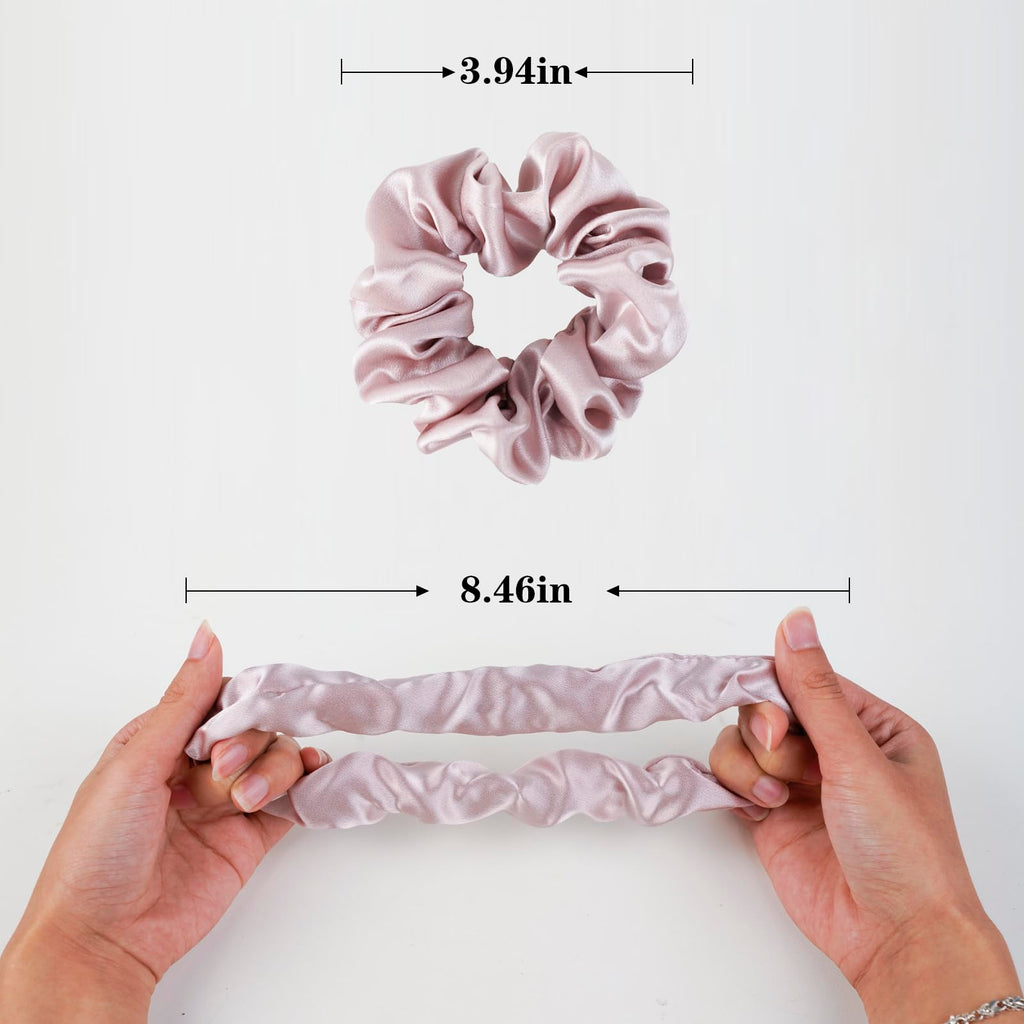 Silk Scrunchies for Hair 100% Mulberry Silk Hair Ties（Silver gray, Dark gray, Pink）