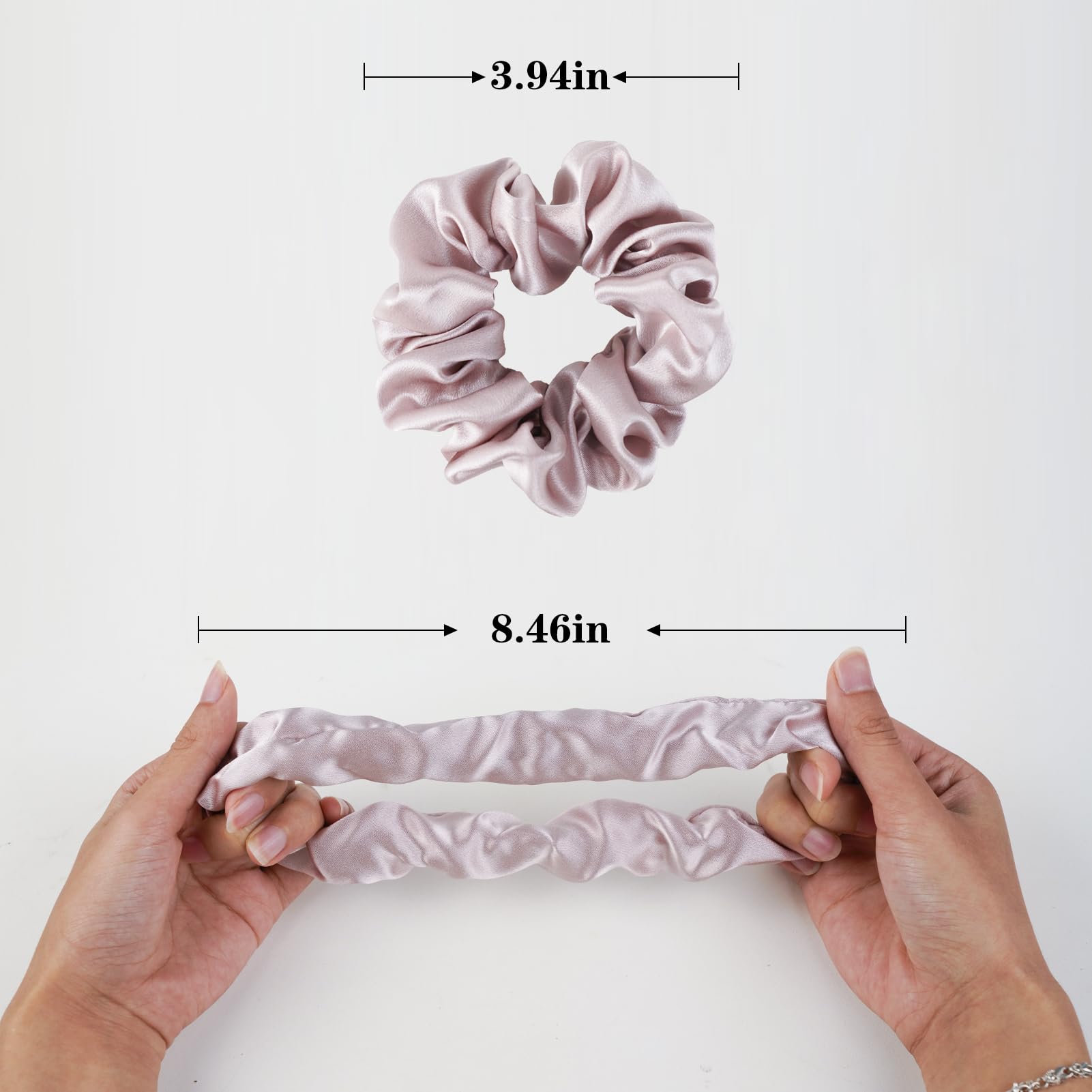 Silk Scrunchies for Hair 100% Mulberry Silk Hair Ties（Silver gray, Dark gray, Pink）