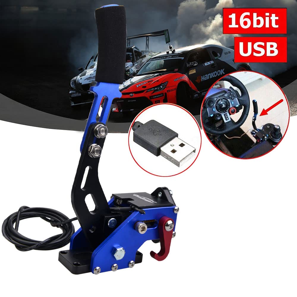 CNRAQR PC Racing Game USB Handbrake for 16Bit SIM for Racing Games, Compatible with G27 G29 G920 G923 T500 T300 Simulate Linear Handbrake（With Fixing Clip and Plate