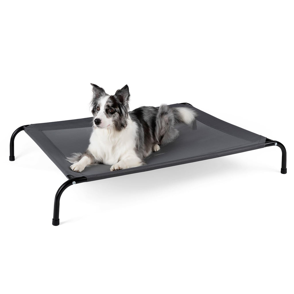 Cooling Elevated Dog Bed with Non-Slip Floor Protectors & Breathable Mesh, Raised Indoor & Outdoor Dog Cot Hammock, 34" L x 22" W x 8" Th, Small, Green