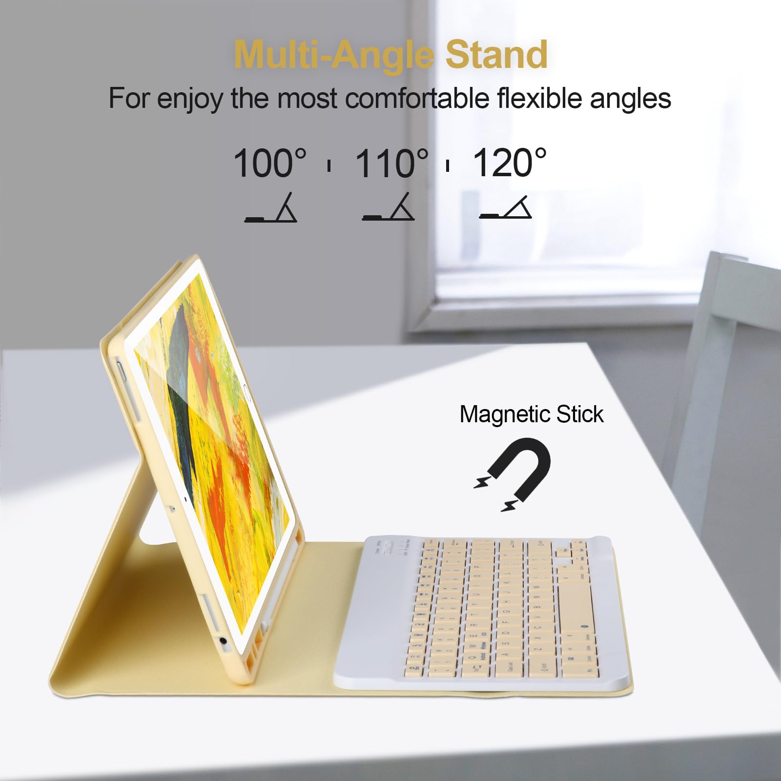 AHYWTAN Keyboard Case for iPad 9/8/7th Gen 10.2, Bluetooth Keyboard with 7 Color Backlit, iPad 10.2 inch Case with Keyboard, Pencil Holder, Black-L