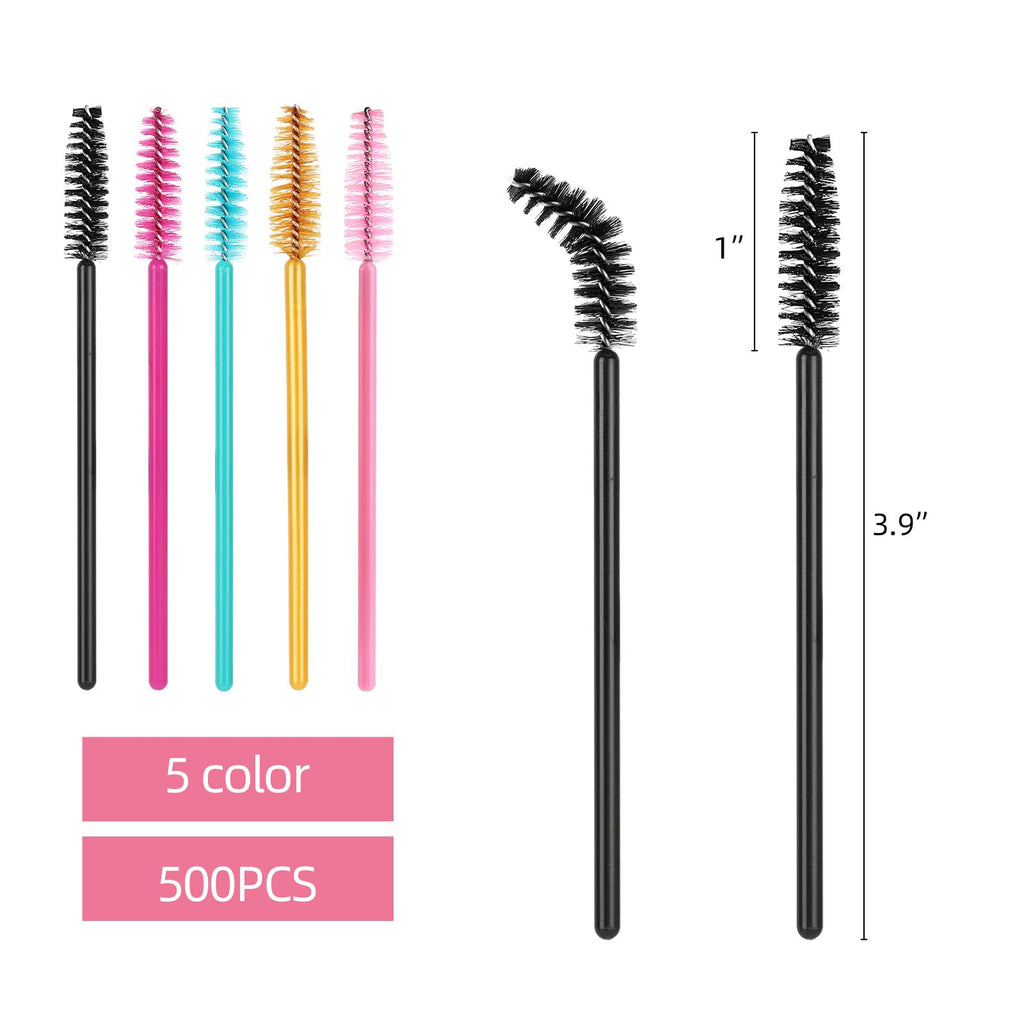 Tbestmax 500 Disposable Mascara Wands Eyelash Brush Spoolies for Eyebrow Eye Lash Extension, Makeup Brushes Applicators Kits - 5 Colors