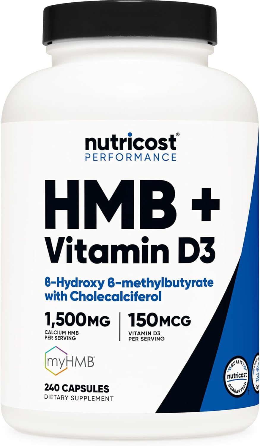 Nutricost HMB (1500mg) and Vitamin D3 (6000 IU) Supplement - 240 Capsules, 80 Servings - Gluten Free and Non-GMO