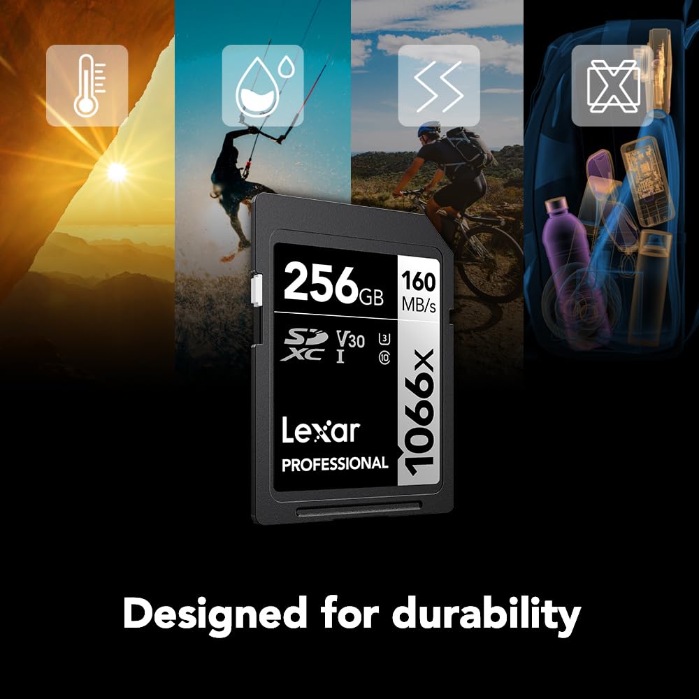 Lexar 256GB Professional 1066x SD Card, UHS-I, C10, U3, V30, Full HD, 4K, Up To 160MB/s Read SDXC Memory Card, for DSLR & Mirrorless Cameras (LSD1066256G-BNNNU)