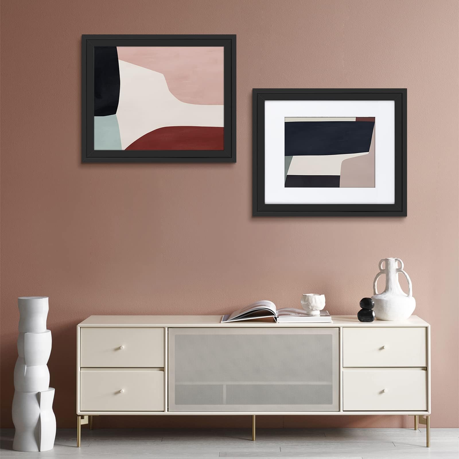 Golden State Art, 13x19 Picture Frame - Displays 11x17 Photo with Mat or 13x19 Without Mat, Wide Moulding Solid Wood Frame for Wall Display, Black
