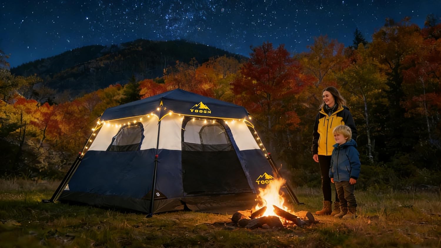 3/4 Person Camping Tent with 1 Door, 4 Windows, and Upgraded Ventilation– Instant Setup, Waterproof, 8'x 8'x 67''Oxford Fabric Floor Pop Up in 60 Seconds Includes Rainfly and Backpack