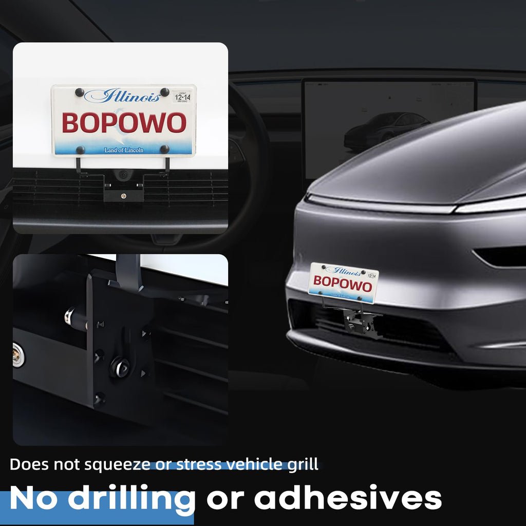 The Original No Drill Front License Plate Holder Fit for 2017-2023 Tesla Model 3& 2020-2024 Tesla Model Y with Safety Design, No Adhesives License Frame