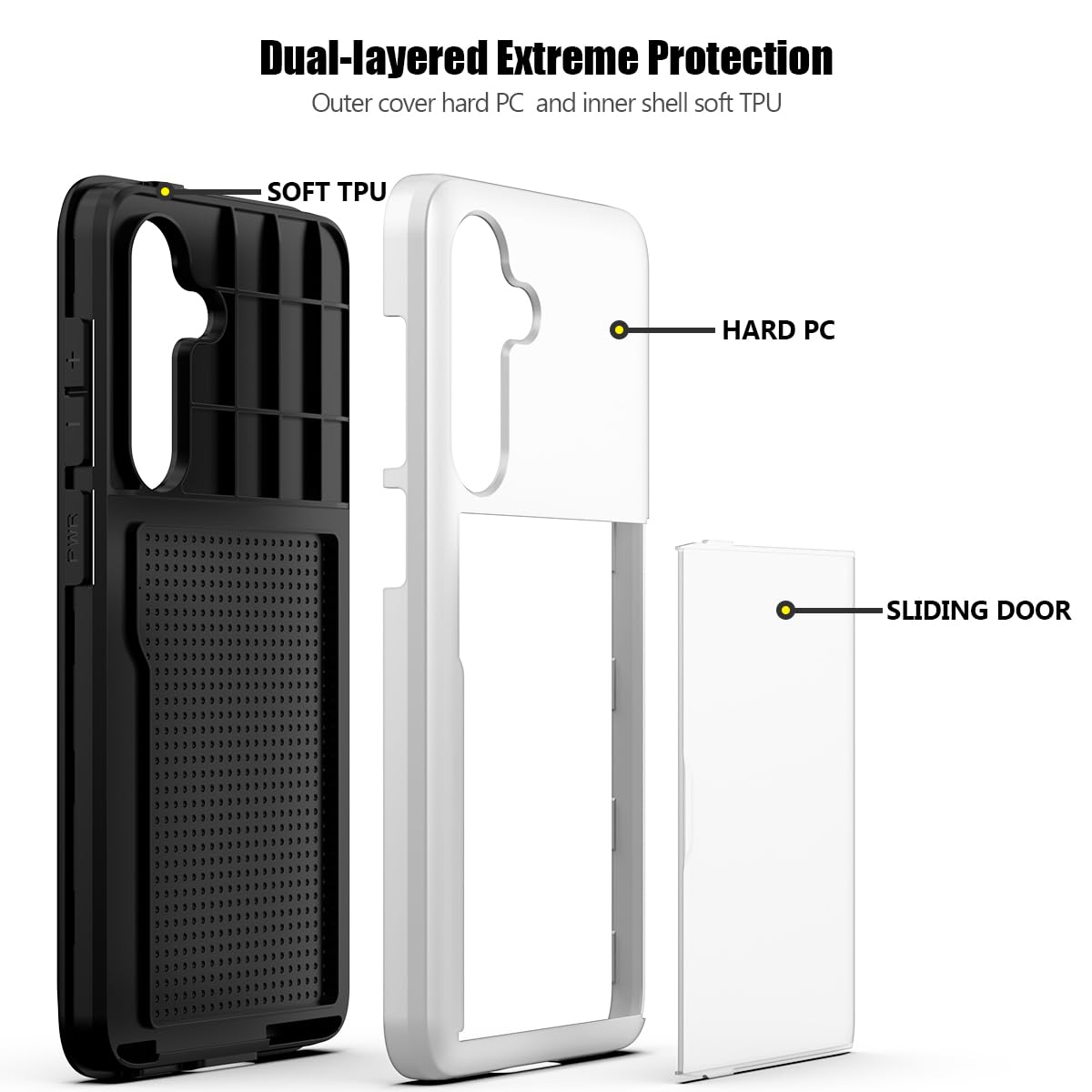 Nvollnoe for Samsung Galaxy S25 Case with Card Holder Dual Layer Heavy Duty Protective Case Hidden Card Slot Slim Wallet Cover for Samsung S25 6.2''(Black)
