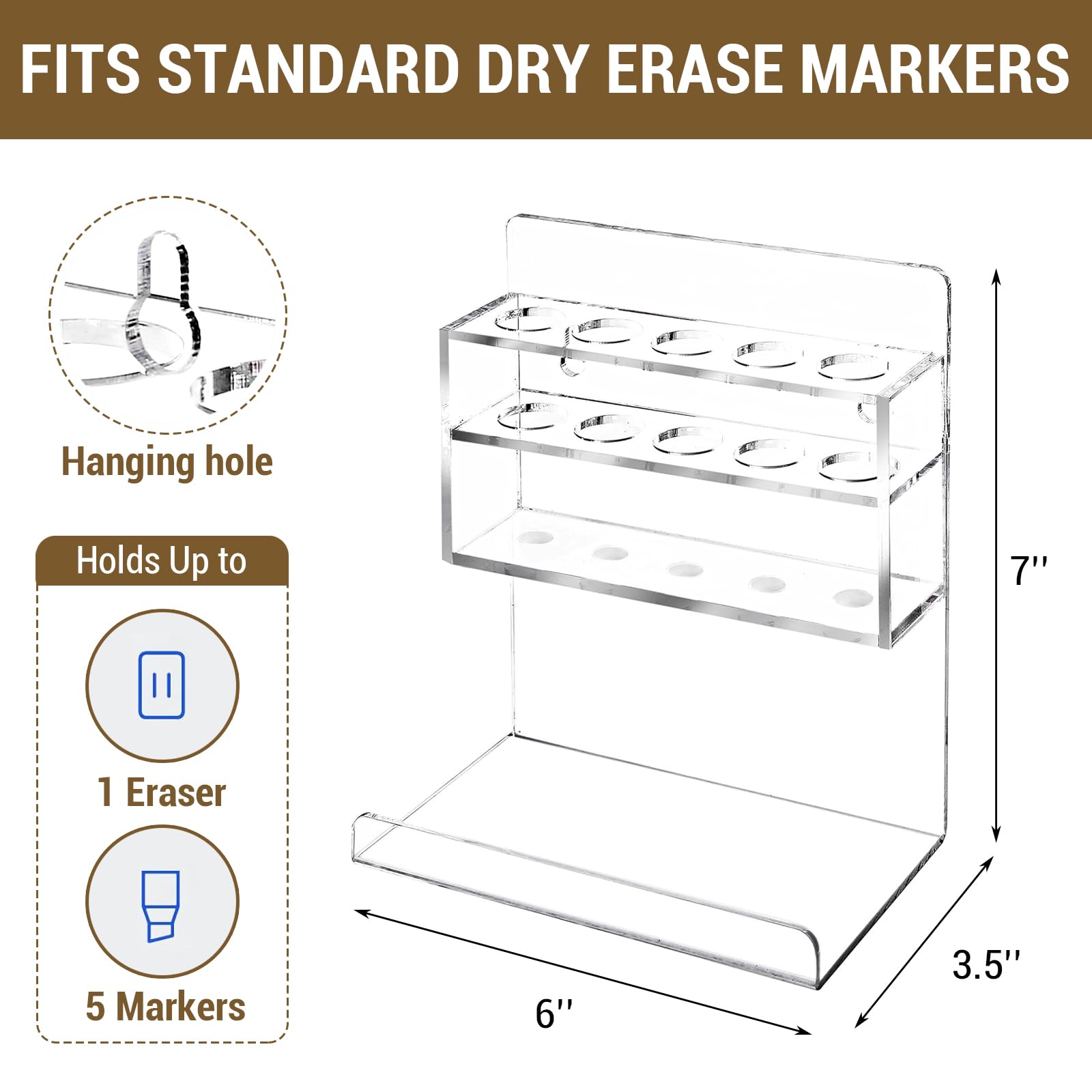 MyGift Dry Erase Marker Holder 10 Slots Whiteboard Marker Holder for Wall Dry Erase Eraser Holder Wall Mount Black