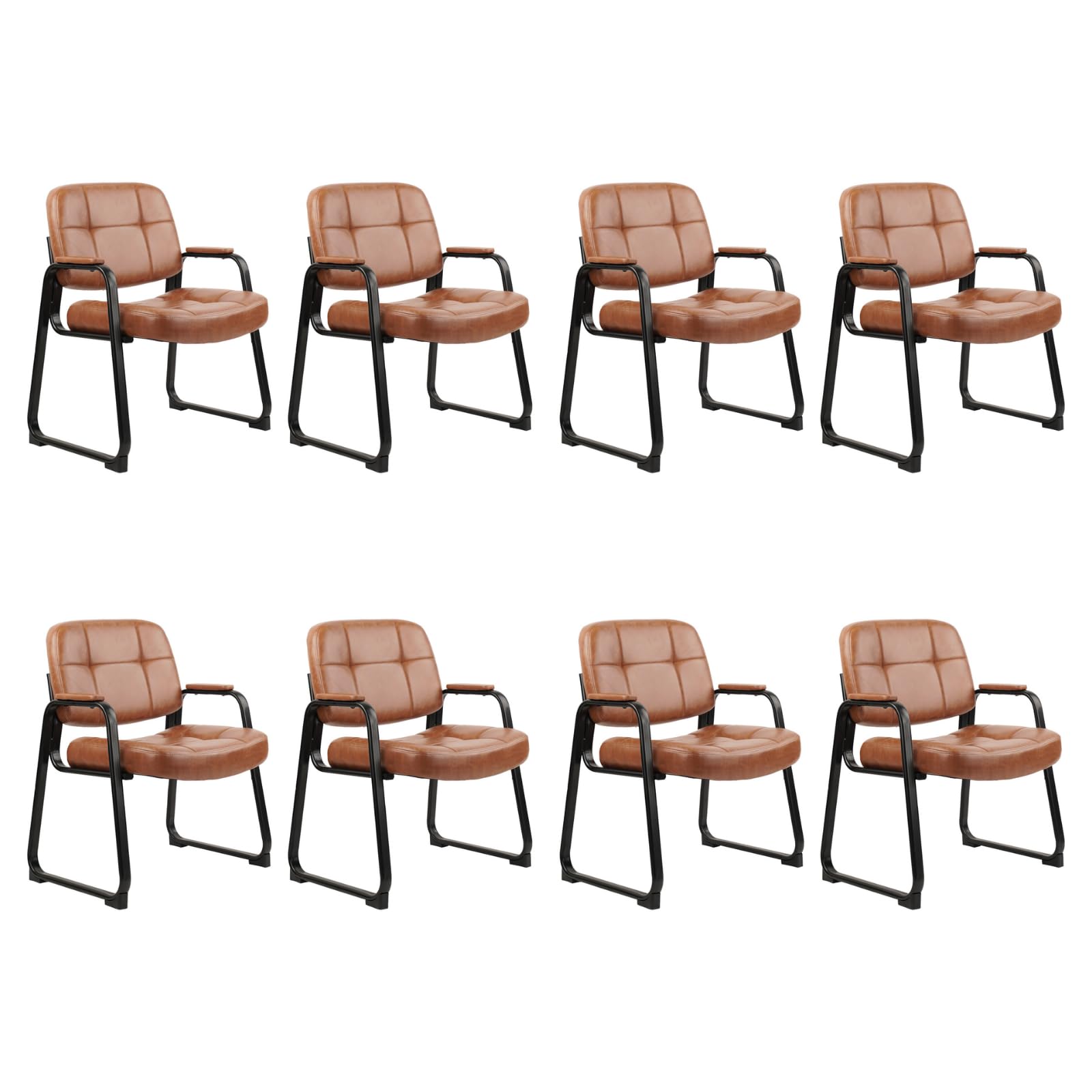 CLATINA Big & Tall 500 lbs Leather Office Reception Chair No Wheels with Padded Arms, Waiting Room Guest Chair for Elderly Home Desk Conference Room Lobby Side Salon Clinic, Black