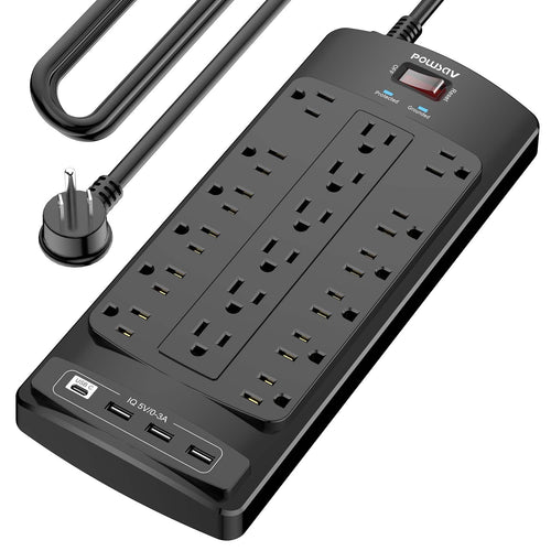 18 Outlets Surge Protector Power Strip - 6 Feet Flat Plug Heavy Duty Extension Cord with 18 Widely Outlets and 4 USB Ports, 2100 Joules, Black, ETL Listed