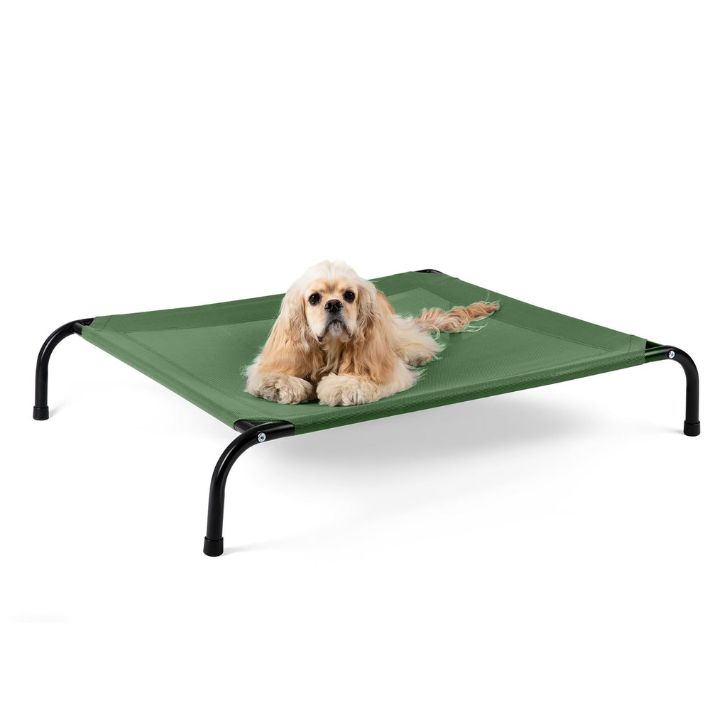 Cooling Elevated Dog Bed with Non-Slip Floor Protectors & Breathable Mesh, Raised Indoor & Outdoor Dog Cot Hammock, 34" L x 22" W x 8" Th, Small, Green