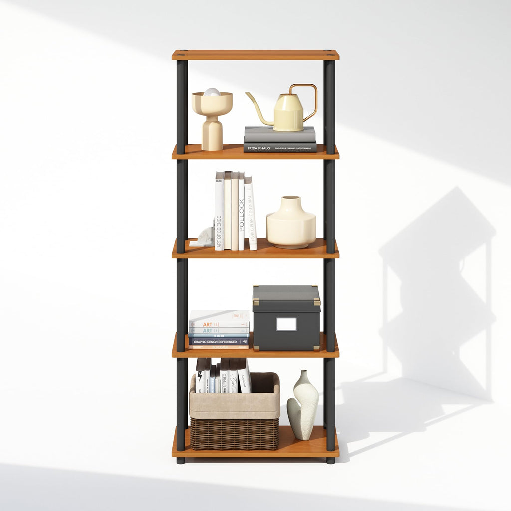 Furinno Turn-N-Tube Book Shelf, 4-Tier Bookshelf, Bookcase with Multipurpose Compact Display Rack, 11.6 x 23.6 x 43.2, for Living Room, Bedroom, Home Office, Americano/Black