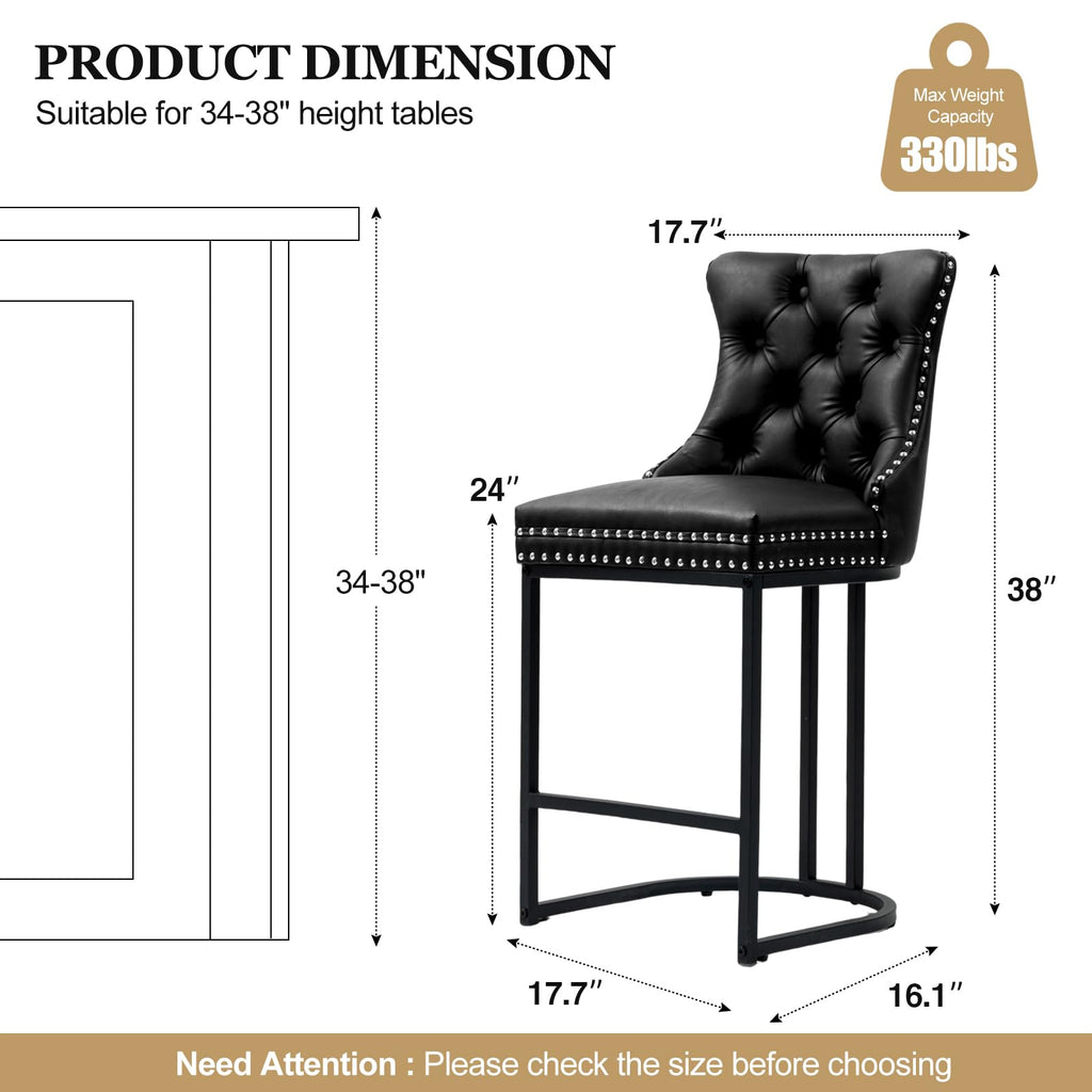 UVV Counter Height Bar Stools Set of 1, 26" Modern Barstools with Back, Velvet Upholstery Counter Chairs with Metal Legs for Kitchen Island, Bar, Counter, Beige