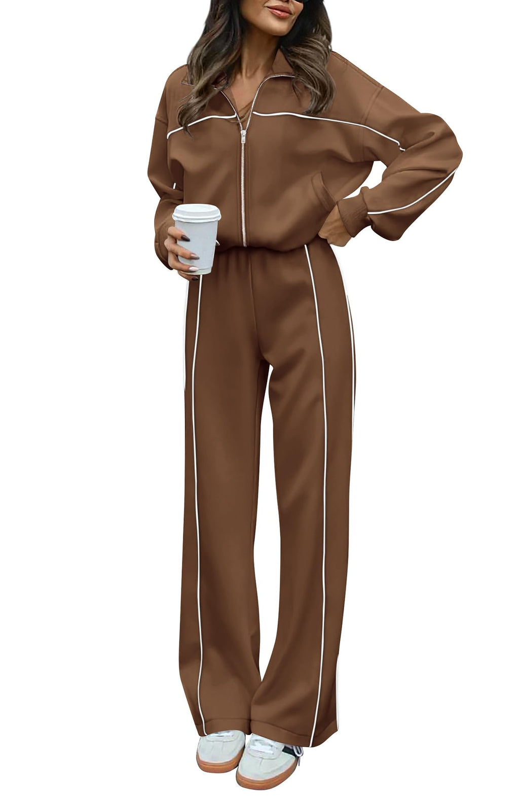 BTFBM Women's Two Piece Tracksuit Fall 2026 Long Sleeve Zip Up Sweatshirt Long Pants Outfits Jogger Sweatsuit Sets
